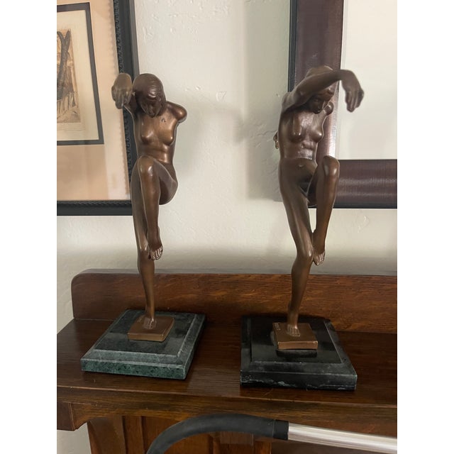 Metal 1970s Art Deco Bronze French Female Dancers - Pair For Sale - Image 7 of 8