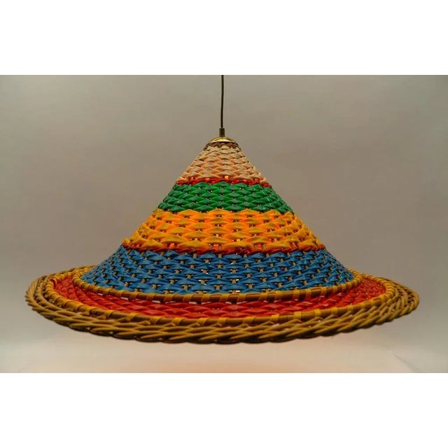 Metal Large Rattan Sobrero Ceiling Lamp, 1950s For Sale - Image 7 of 10