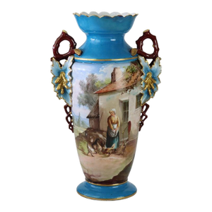 Large Antique Old Paris Porcelain Scenic Vase With Cord Access Lamp Base C1890