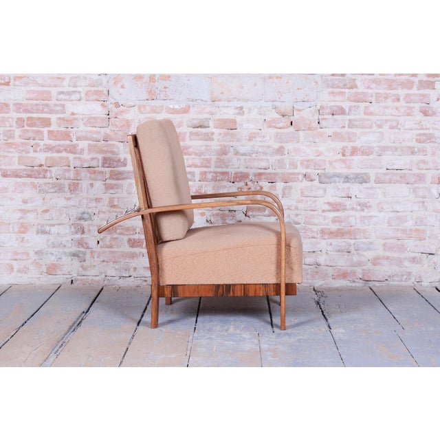 Textile Art Deco High Gloss Reclining Armchair in Walnut, Czech, 1920s For Sale - Image 7 of 15