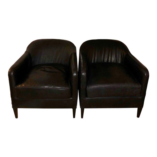 Restoration Hardware French Tuxedo Leather Club Chairs - A Pair | Chairish