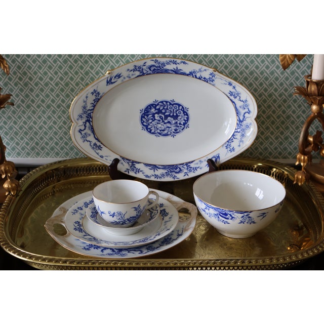 Chinoiserie Antique Haviland Limoges Blue & White Gilt Dinnerware Service, 48 Pieces For Sale - Image 3 of 18