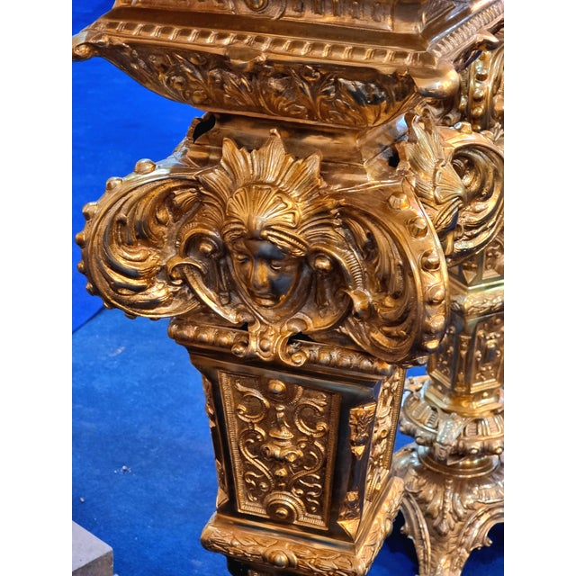 1990s Ornate French-Style Pedestal Stand Set of 2 – Heavy Gold Leaf Finish With Sculpted Decorative Details For Sale - Image 5 of 5