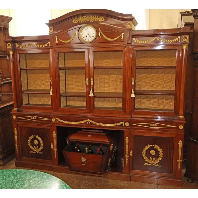 Late 19th Century 19th Century Mahogany French Empire Cabinet Bookcase With Cellarette and Clock For Sale - Image 5 of 16