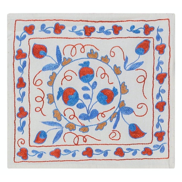 Silk Hand Embroidered Suzani Fabric Uzbek Lace Pillow, Decorative Sham. 17"x18" For Sale