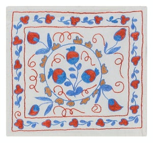 Silk Hand Embroidered Suzani Fabric Uzbek Lace Pillow, Decorative Sham. 17"x18"