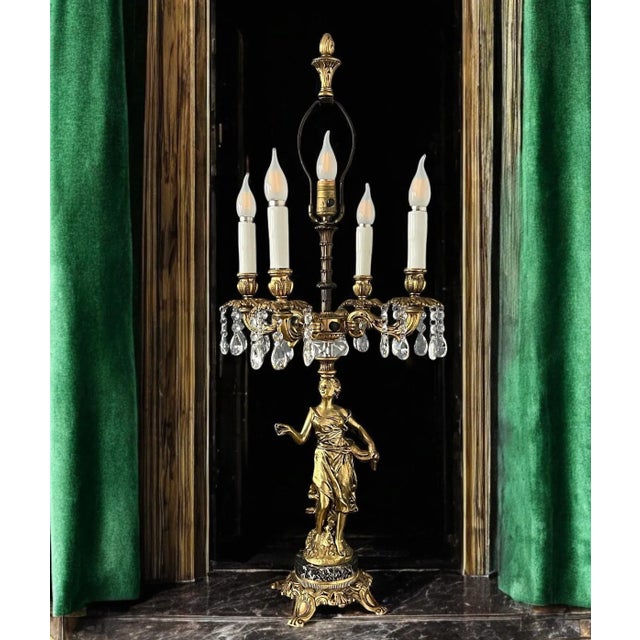 Vintage 1930s Bronze & Crystal Lamp For Sale - Image 10 of 12