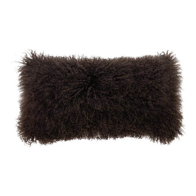 Modern Mongolian Lamb Fur Single Side Pillow in Light Brown For Sale