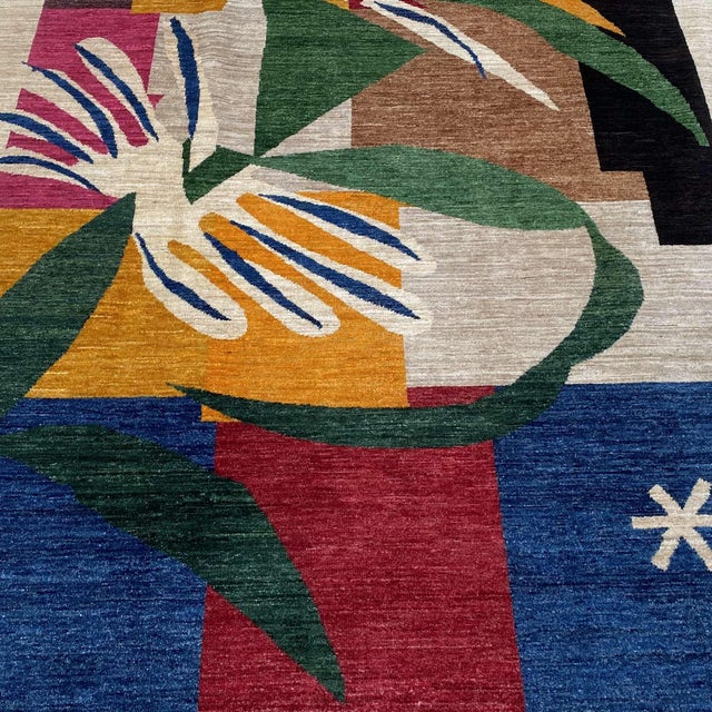 After Henri Matisse — a striking hand-knotted modern art rug inspired by Matisse's iconic mid-century paper cut-outs...