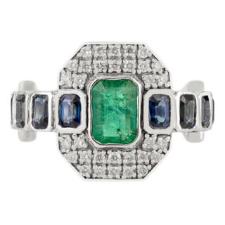 14k Gold Step Cut East West Accent Gem Art Deco Statement Ring Size 6.5 For Sale