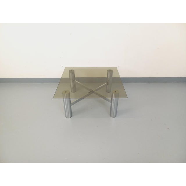 Vintage Italian Space Age Square Coffee Table in Smoked Glass and Chromed Metal, 1970s For Sale - Image 4 of 18