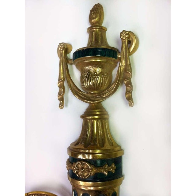 20th Century, Louis XVI Style Three-Light Gilded Bronze and Faux Malachite Sconce For Sale In Sacramento - Image 6 of 6