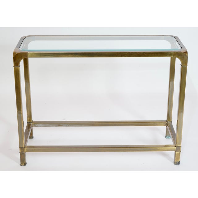 Mastercraft Burnished Brass and Glass Console Sofa Hall Table in the Style of Mastercraft For Sale - Image 4 of 8