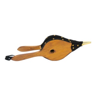 North American Hand-Carved Wood Brass Fireplace Bellows For Sale