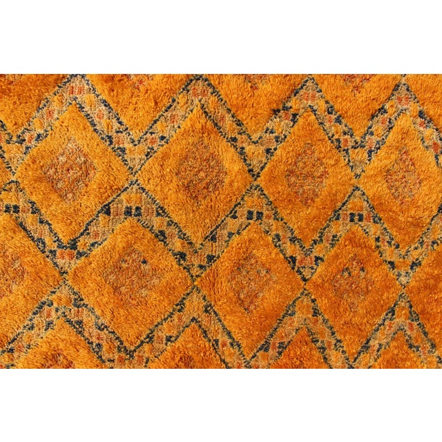 Textile Saffron Colored Antique Moroccan Carpet With Geometric and Diamond Pattern For Sale - Image 7 of 10