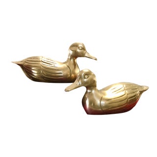 Mid 20th Century Brass Ducks Bookends - a Pair For Sale