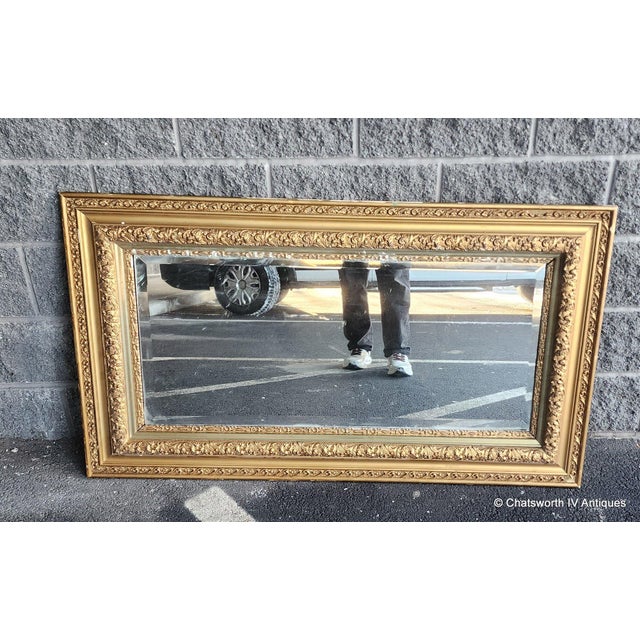 Antique 19th Century Gilded Gesso & Wood Rectangular Mantel Mirror 51.5 X 30" For Sale - Image 9 of 11