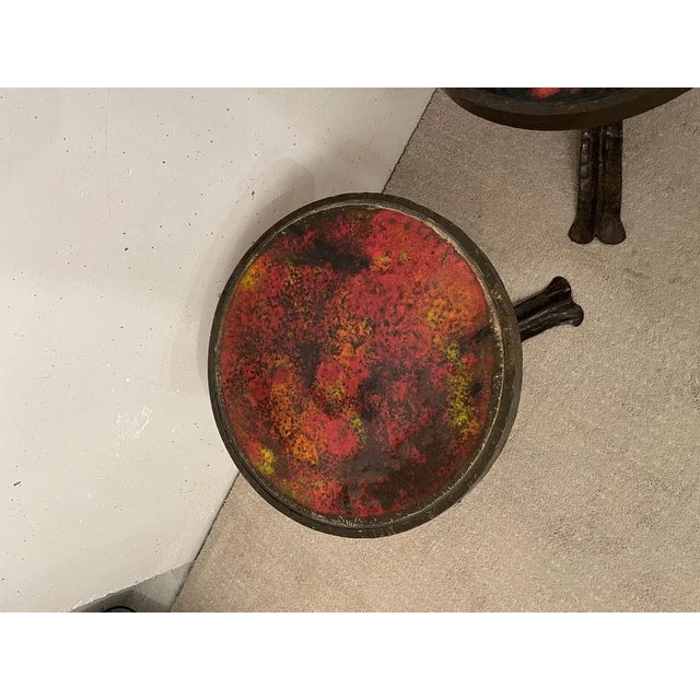 Brutalist, Steel and Ceramic Side Tables, 1970, Set of 2 For Sale - Image 6 of 7