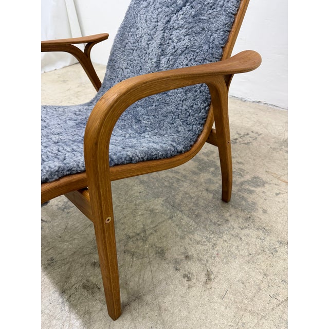 Yngve Ekström Lamino Teak Wood Frame Armchair With Sheepskin Fabric for Swedese For Sale - Image 11 of 17