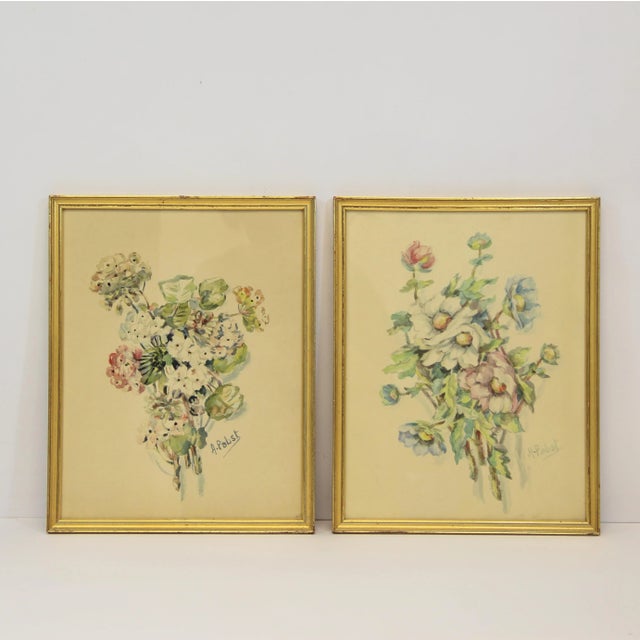 Paper Watercolors by A. Pobst, 1950s, Set of 2 For Sale - Image 7 of 8