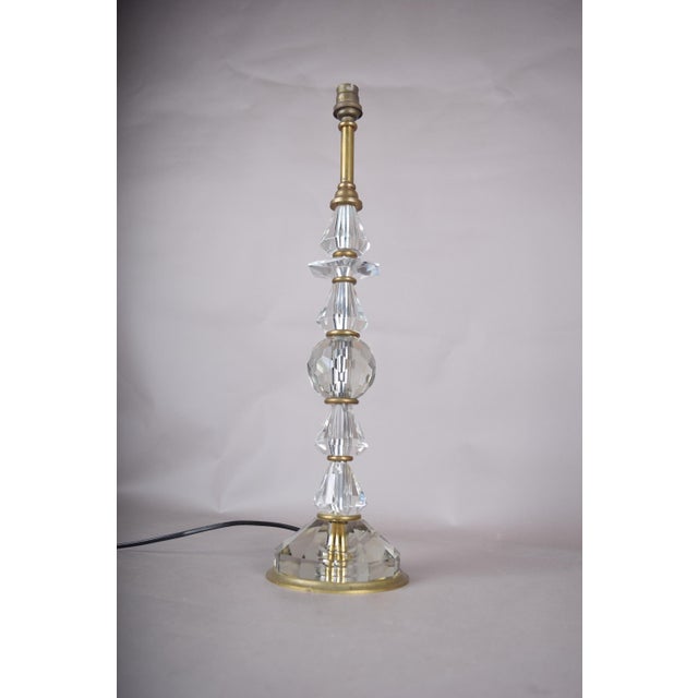 Metal French Faceted Glass and Brass Column Table Lamp, 1950s For Sale - Image 7 of 10