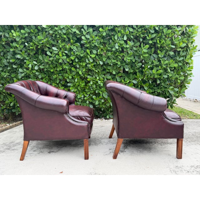 Ralph Lauren Vintage Chesterfield Club Chairs in Oxblood Leather For Sale - Image 4 of 18