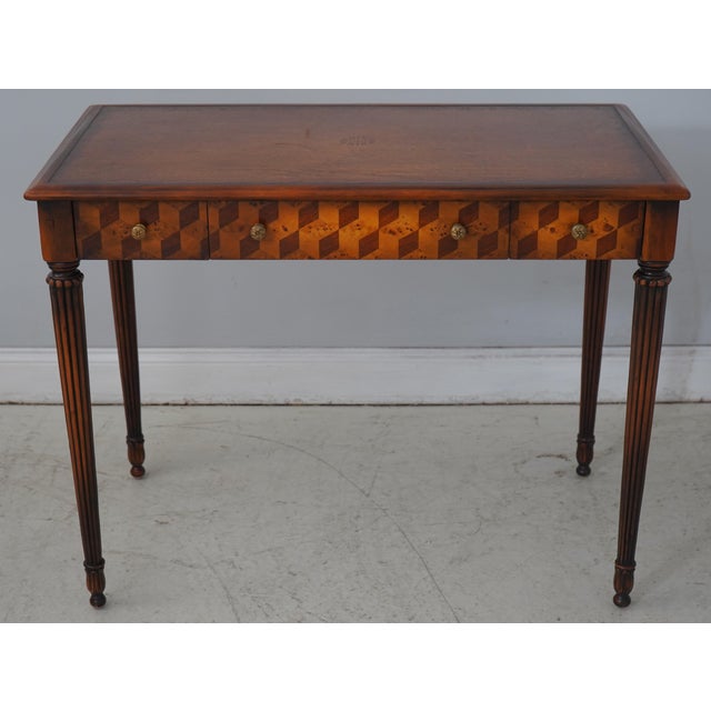 Age: Approx. 15 Years Old Details: Louis XVI Style Desk Quality Tooled Leather Top Parquetry Inlay Nicely Finished on All...