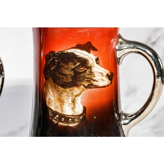 Ceramic Antique Victorian Pitcher Mugs Hand Painted Dog Canine Portraits - Rare Complete Set of 7 For Sale - Image 7 of 18