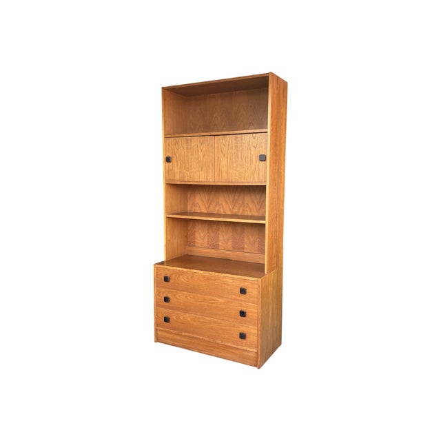 1960s Restored 1960s Danish Modern Bookcase Cabinet With Carved Pulls & Sliding Doors For Sale - Image 5 of 17