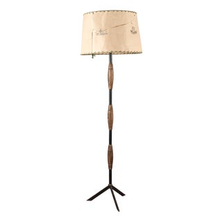 Art Deco Floor Lamp with Parchment Paper Lampshade and Painted Boats in the Style of Stilnovo For Sale