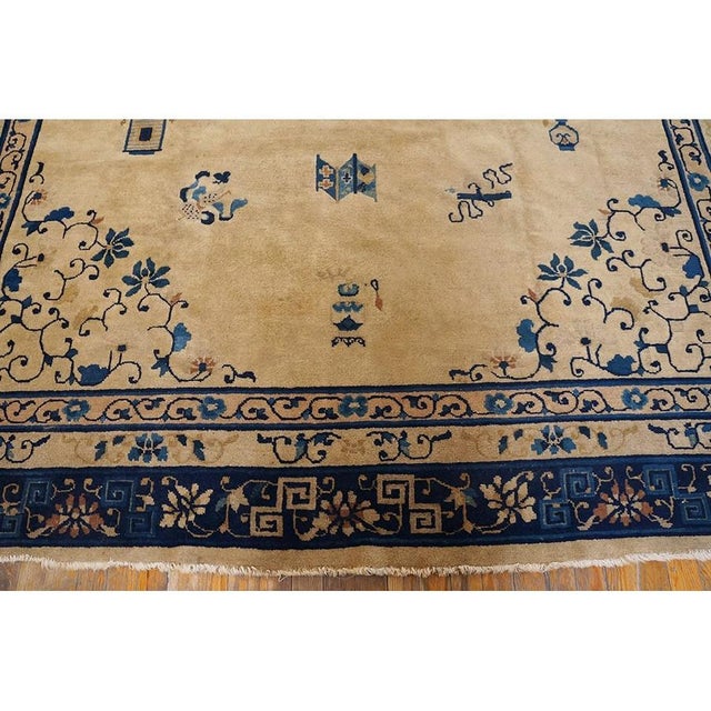 1900 - 1909 1900s Room Size Antique Ivory Chinese Classic Foo Dog Design Peking Animal Rug For Sale - Image 5 of 8