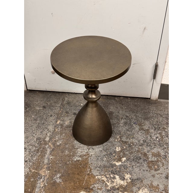 Metal Arhaus Sculptural Bronze Finish Pedestal Martini Side Table For Sale - Image 7 of 12
