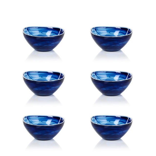 Transitional Monte Carlo Small Indigo Alabaster Glass Bowls, Set of 6 For Sale - Image 3 of 3