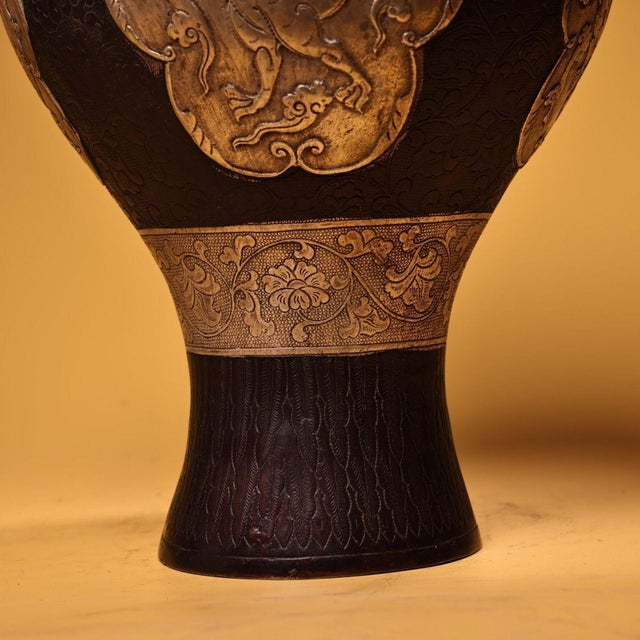 Large Vintage Bronze Mythical Beast Vase - Asian Chinoiserie High-Relief Sculptural Vessel For Sale - Image 10 of 10