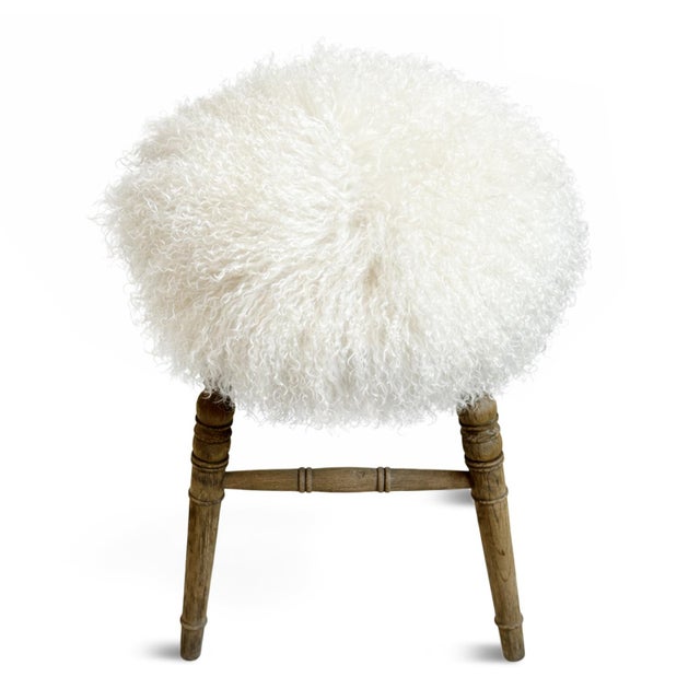 White Mohair & Oak Modern Counter Stool For Sale - Image 4 of 8