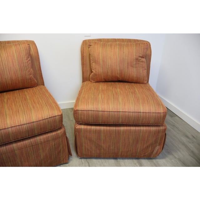 American Pair of Drexel Heritage Oversized Slipper Lounge Chairs in Rust & Olive Stripe, 2006 For Sale - Image 3 of 12