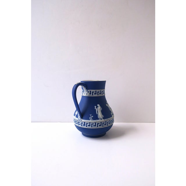 Late 20th Century Late 20th Century Wedgwood Jasperware Blue White Pitcher Vase Greek Key Neoclassical English For Sale - Image 5 of 11