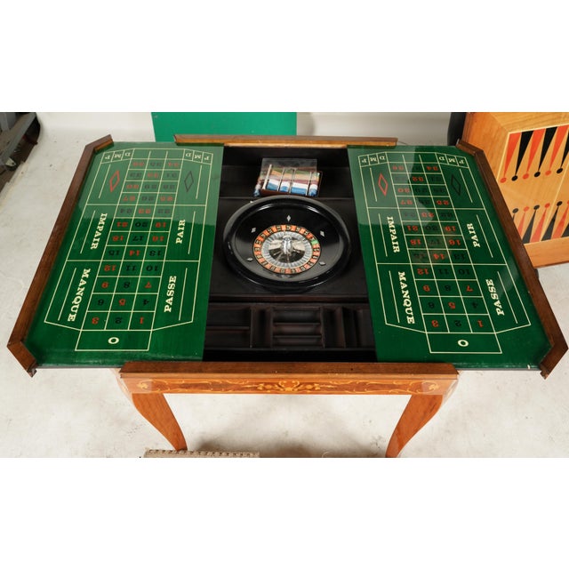 Art Nouveau Late 20th Century Italian Marquetry Casino Table Chess Backgammon Roulette Cards For Sale - Image 3 of 15