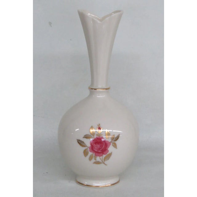 Lenox Roselyn Rhodora Porcelain Pink Rose With Gold Trim Bud Vase For Sale - Image 11 of 11