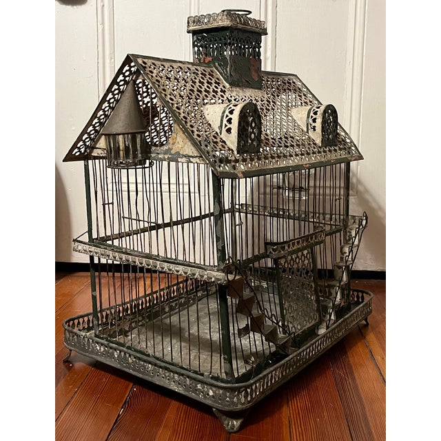 Antique 19th Century French Tole & Wire Victorian House Form Bird Cage For Sale - Image 13 of 15