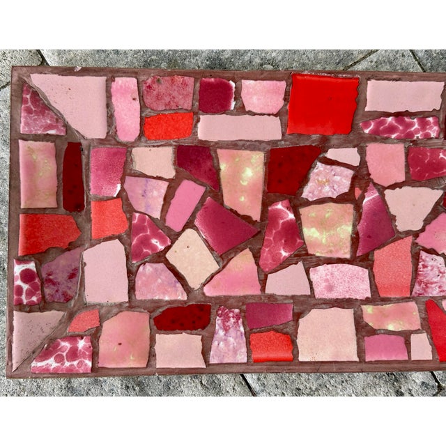 Vintage Mid 20th Century Rectangular Pink Tile Mosaic Tray/Catchall For Sale - Image 4 of 12