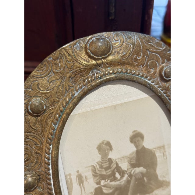 Metal Rare 19th Century Brass Equestrian Picture Frame- Horse Shoe, Helmet, Riding Crops For Sale - Image 7 of 12