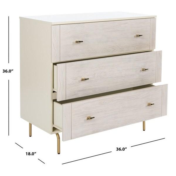Modern Genevieve 3 Drawer Dresser - Cream/White Washed For Sale - Image 3 of 9