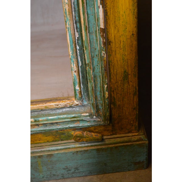 1990s Rustic Heavy Wooden Cabinet / Nightstand W/ Green Trim Patina & Single Glass Door For Sale - Image 14 of 18