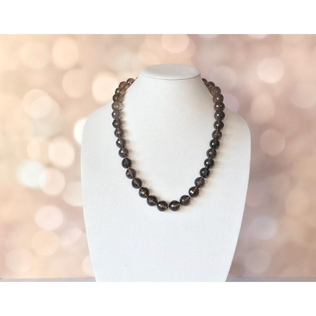Contemporary Vintage Art Deco Smoky Quartz Beaded Necklace With Gold-Plated Quartz Clasp For Sale - Image 3 of 8