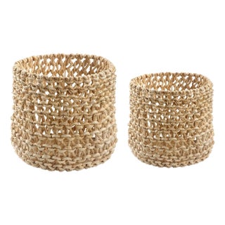 Set of 2 Natural Abaca Woven Baskets For Sale