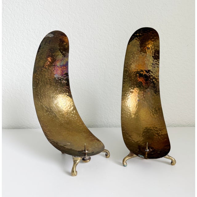 Brass 1950s Carl Auböck Style Brass Scoop Candle Holders - A Pair For Sale - Image 8 of 14