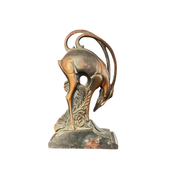 Brown Saved for Stephen H. - Single 1930s Art Deco Gazelle Bookends by Crescent Metal Works For Sale - Image 8 of 13