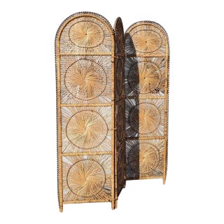 Mid-Century Rattan Starburst Room Divider – Vintage Boho Chic, 1970s For Sale