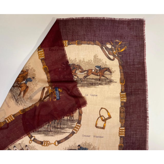 English 1980s Ralph Lauren Equestrian Themed Cashmere and Silk Scarf For Sale - Image 3 of 4